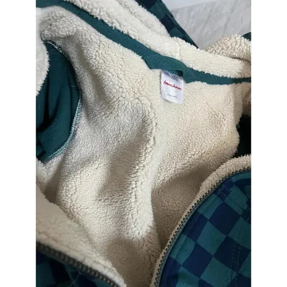 Hanna Andersson Sherpa Lined Teal Checkered Zip Hoodie - Picture 4 of 4